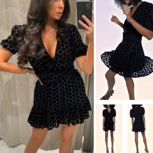 Zara Dresses & Skirts - NWT ZARA Velvet Polka Dot Dress Sz Small Black